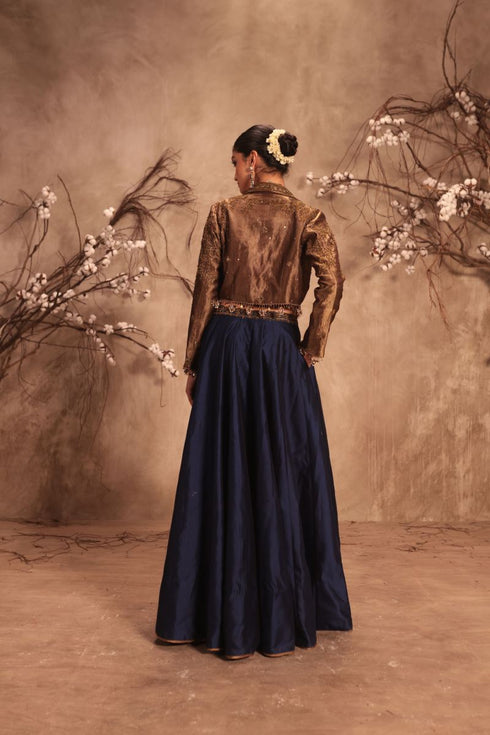 Nazakat gold tissue jacket style lehenga set