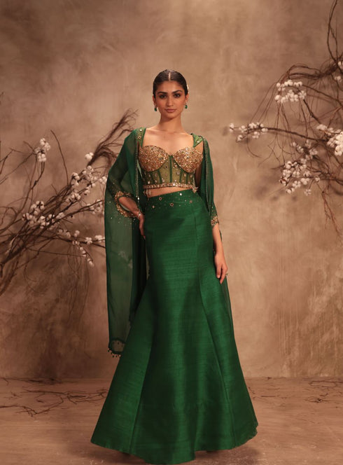 Nazakat green cape style lehenga set