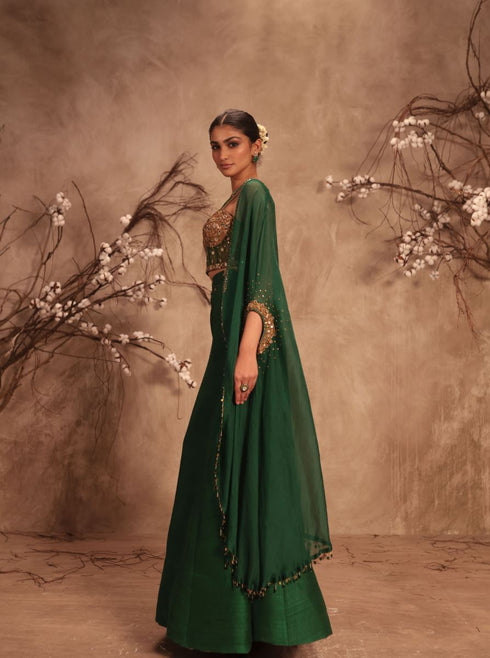 Nazakat green cape style lehenga set