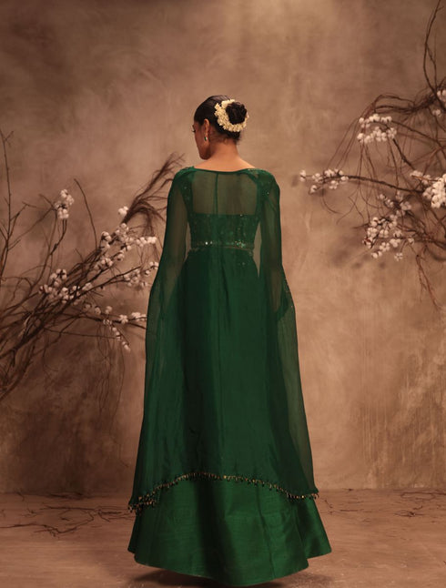 Nazakat green cape style lehenga set