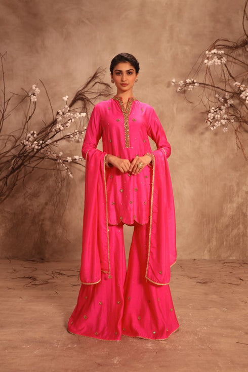 Nazakat hot pink mirror work sharara set
