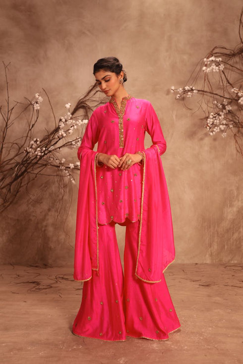 Nazakat hot pink mirror work sharara set