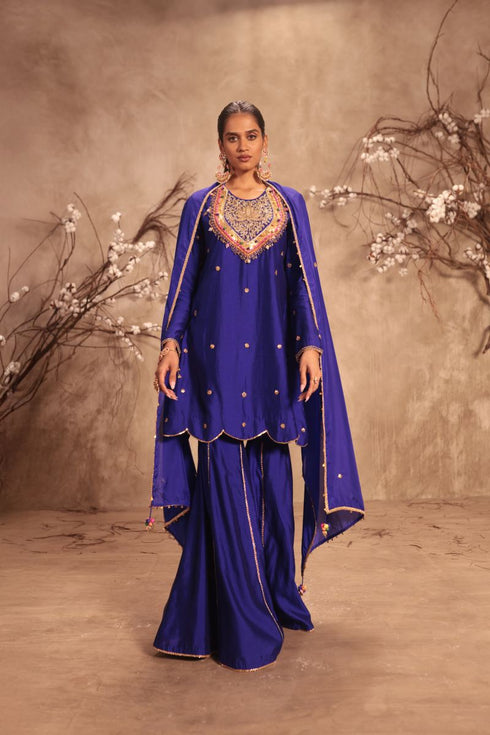 Nazakat indigo lotus yoke Sharara set