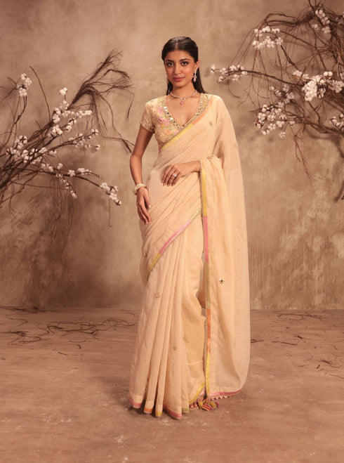 Nazakat ivory applique sari set