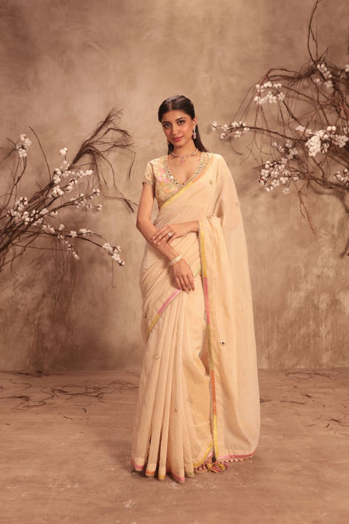 Nazakat ivory applique sari set