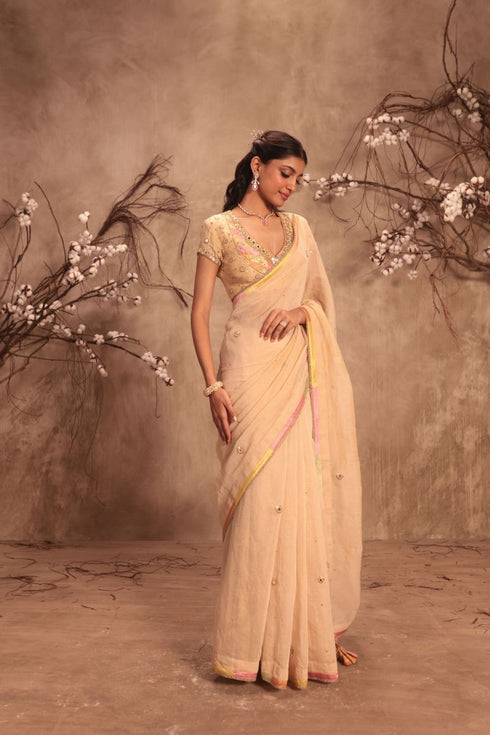 Nazakat ivory applique sari set