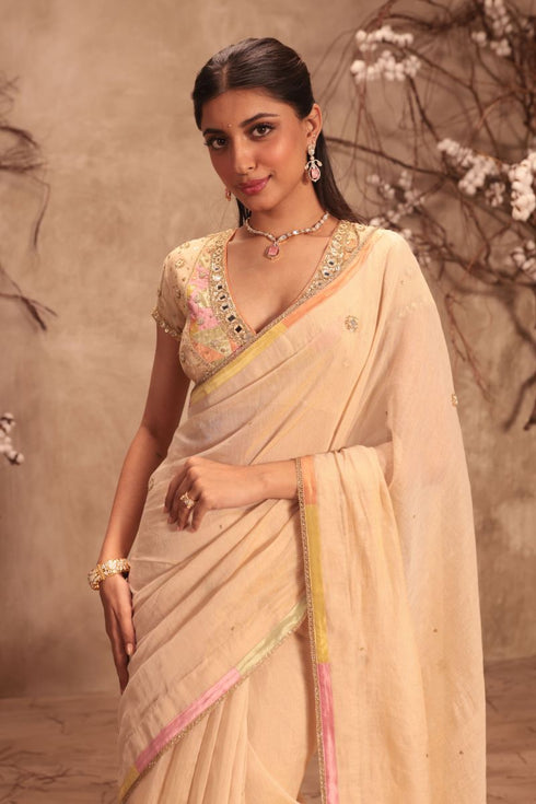 Nazakat ivory applique sari set