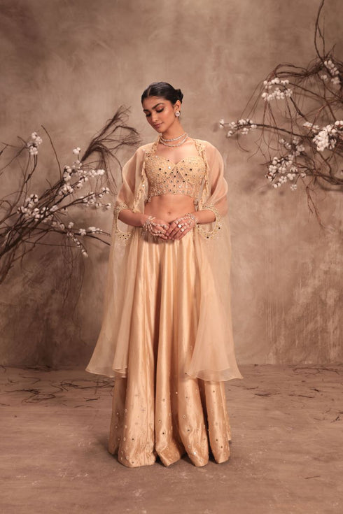 Nazakat ivory heavy cape style lehenga set