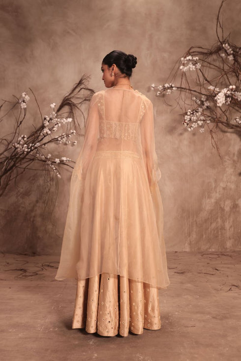 Nazakat ivory heavy cape style lehenga set