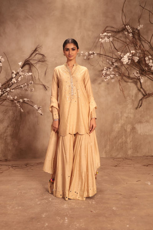 Nazakat ivory heavy mirror work Sharara set