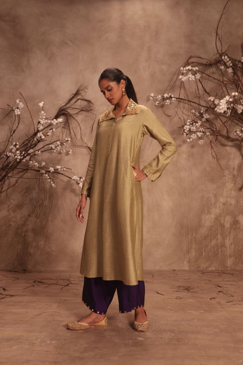 Nazakat light green collar kurta set