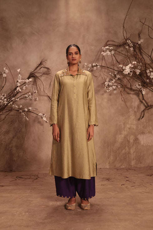 Nazakat light green collar kurta set