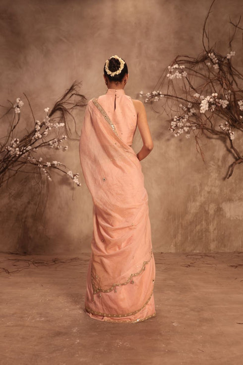 Nazakat light pink choker neck scallop sari set