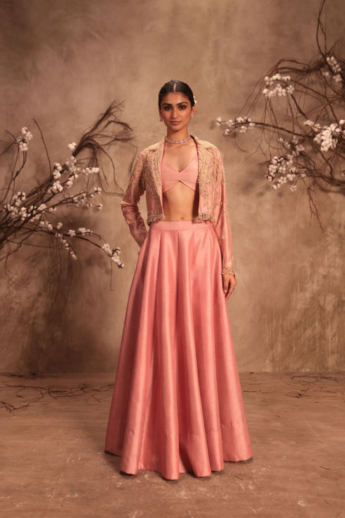 Nazakat light pink jacket style lehenga set