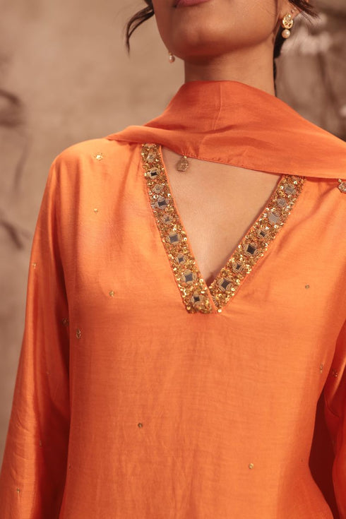 Nazakat orange jaal kurta set