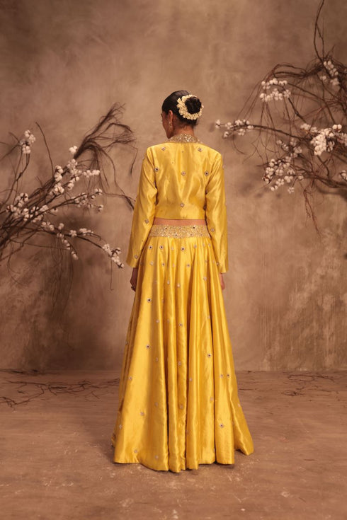 Nazakat yellow heavy jacket style lehenga set