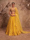 Nazakat yellow heavy mirror work sleeveless lehenga set