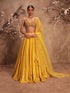 Nazakat yellow heavy mirror work sleeveless lehenga set