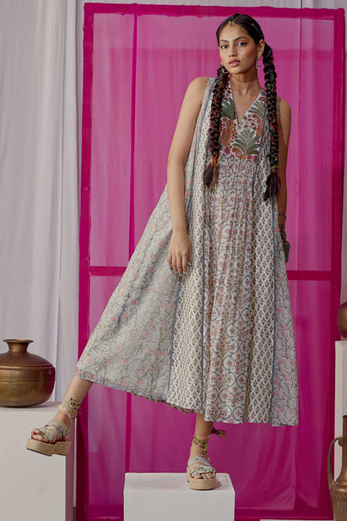 Nazm blue paneled maxi dress