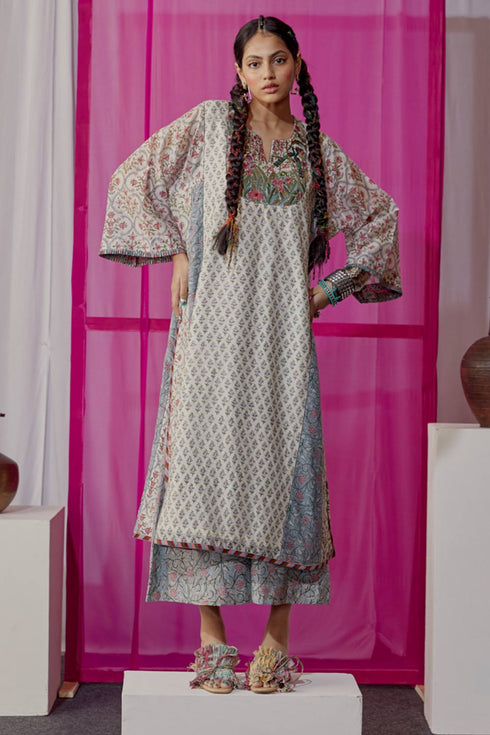Nazm blue round yoke kurta