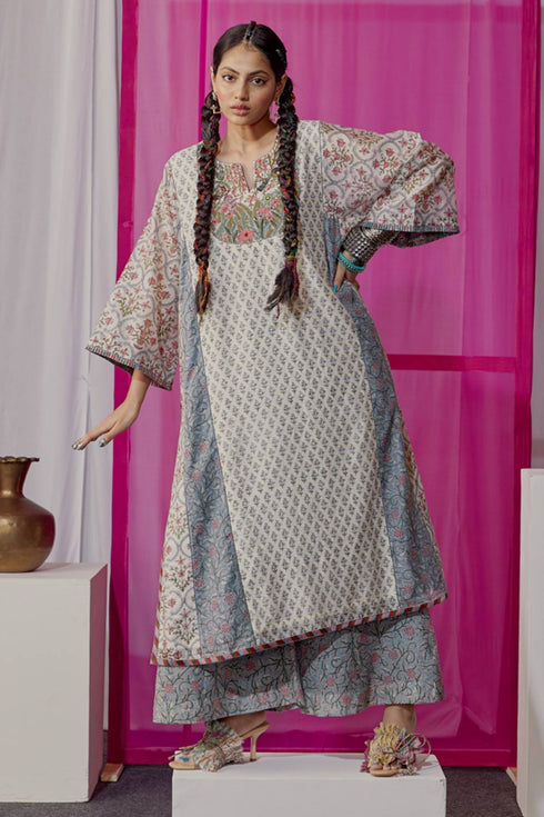 Nazm blue round yoke kurta