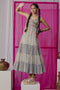 Nazm blue triple tiered maxi dress
