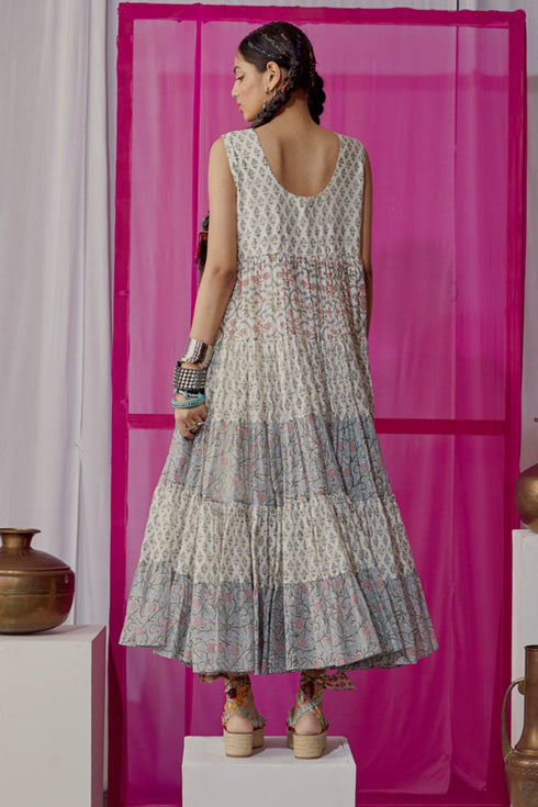 Nazm blue triple tiered maxi dress