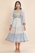 Nazm blue yoke embroidered tiered dress