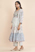 Nazm blue yoke embroidered tiered dress