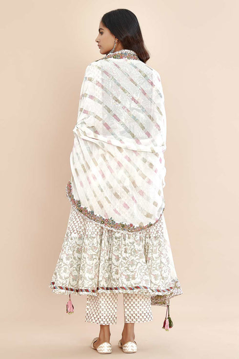 Nazm pink heavy embroidered leheriya dupatta