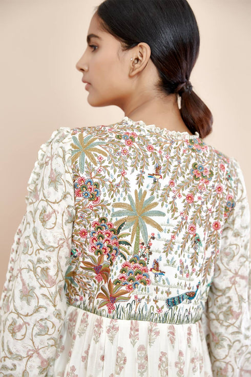 Nazm pink hevy yoke triple tiered dress