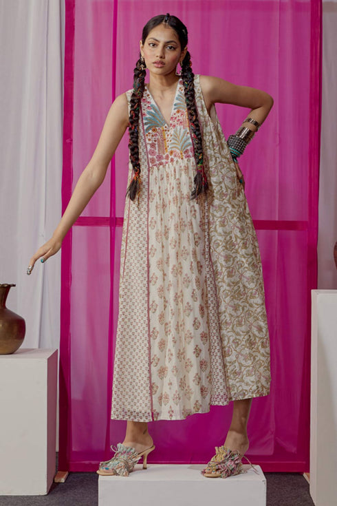 Nazm pink paneled maxi dress