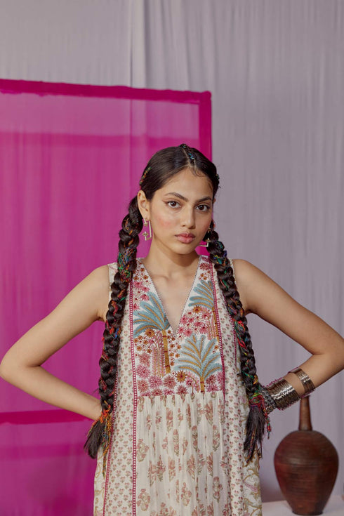 Nazm pink paneled maxi dress