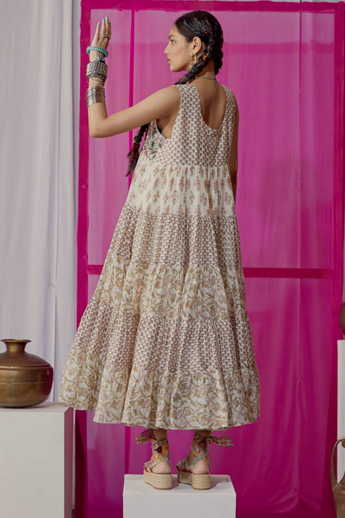 Nazm pink triple tiered maxi dress