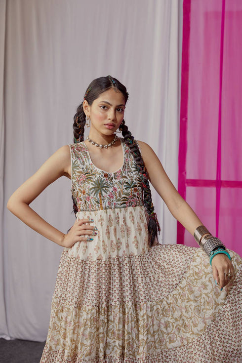 Nazm pink triple tiered maxi dress