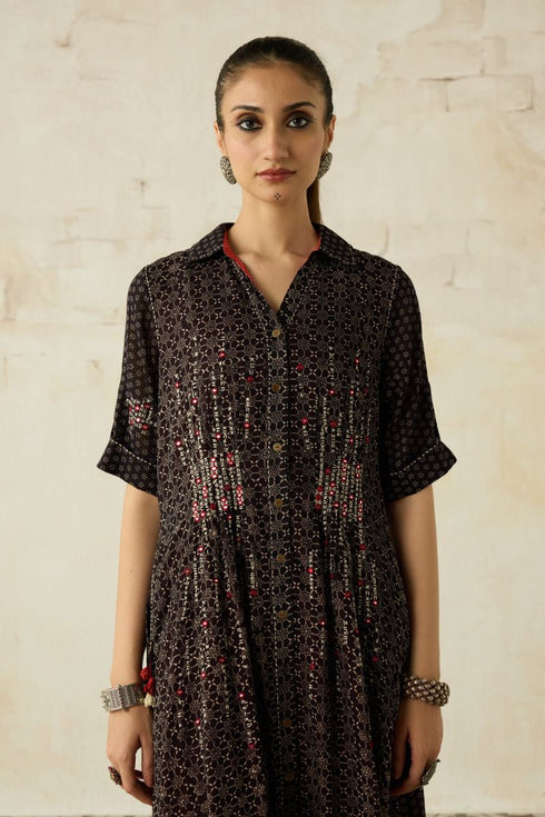 Nitya black collared dress