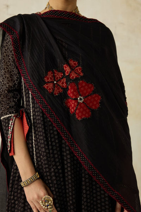 Nitya black embroidered stole