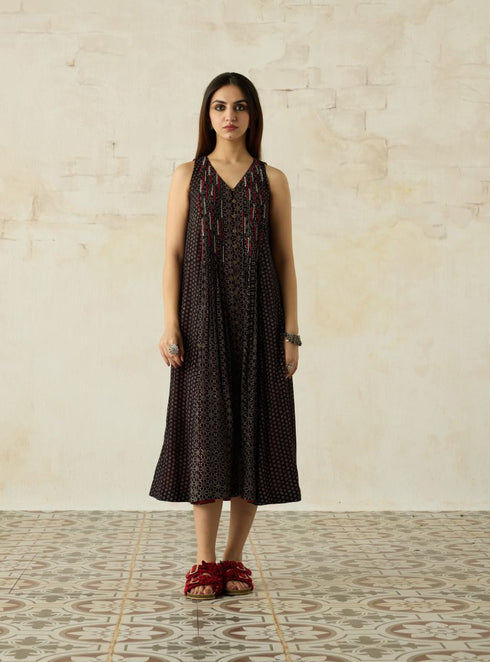 Nitya black pintuck dress