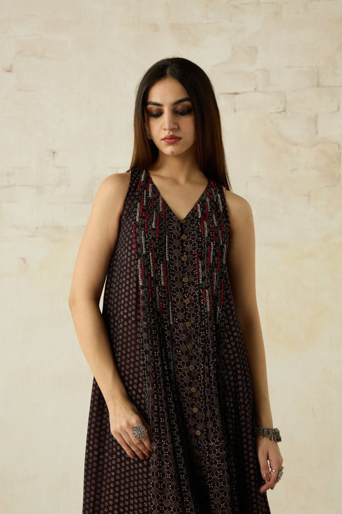 Nitya black pintuck dress