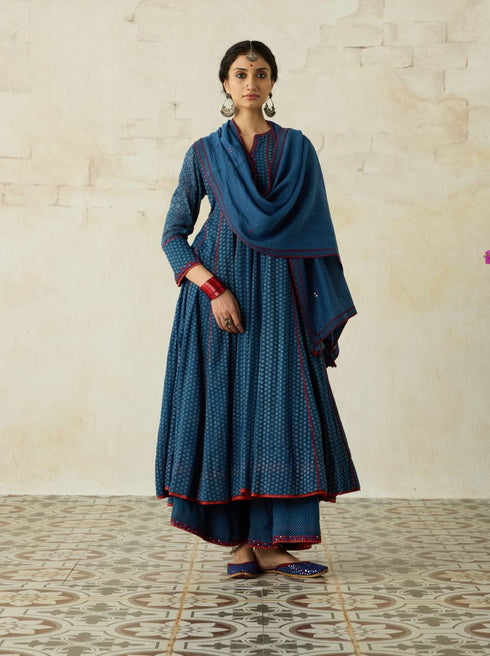 Nitya blue mukaish stole