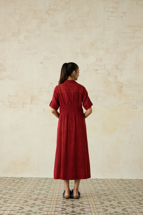 Nitya red collared dress
