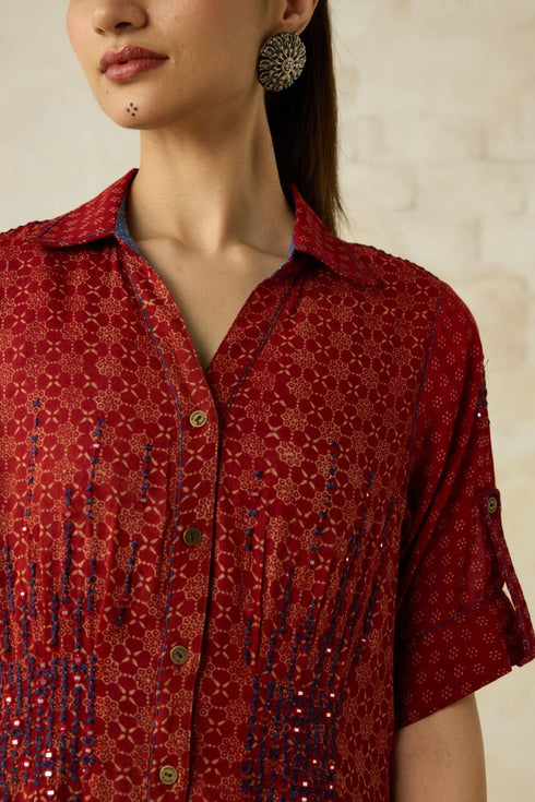 Nitya red collared dress