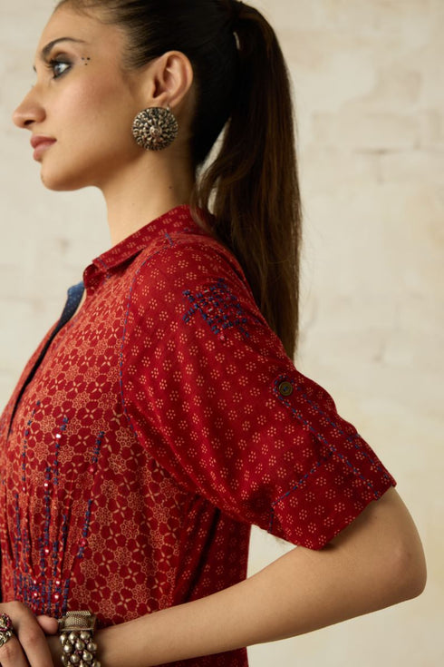 Nitya red collared dress