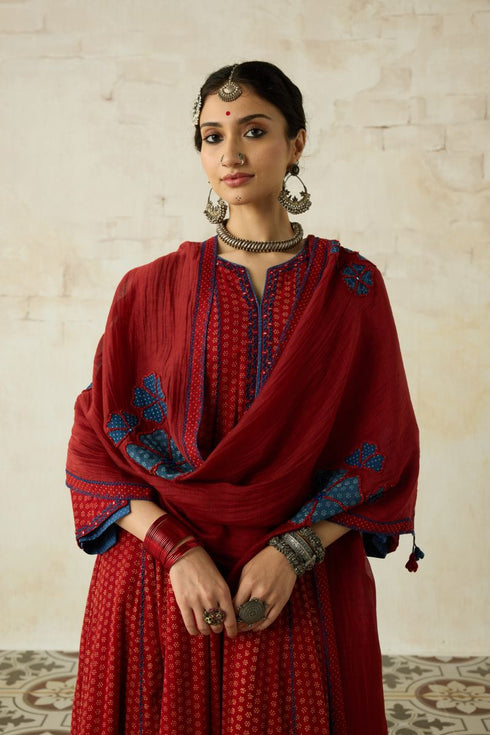 Nitya red embroidered stole