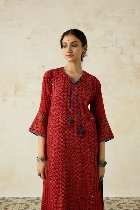 Nitya red phiran kurta