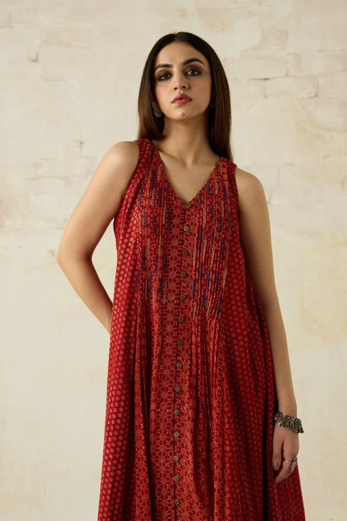 Nitya red pintuck dress