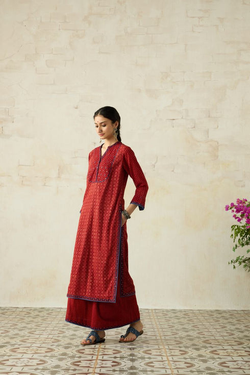 Nitya red yoke kurta