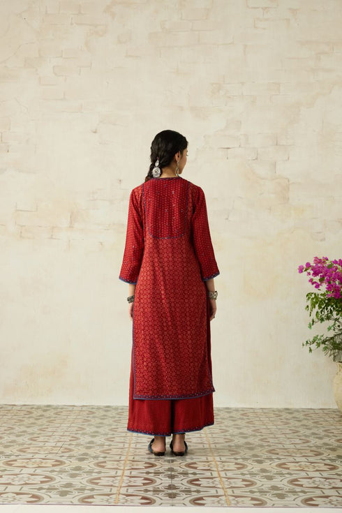 Nitya red yoke kurta