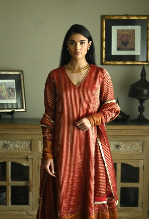 Noor anu red stripes kurta with pants