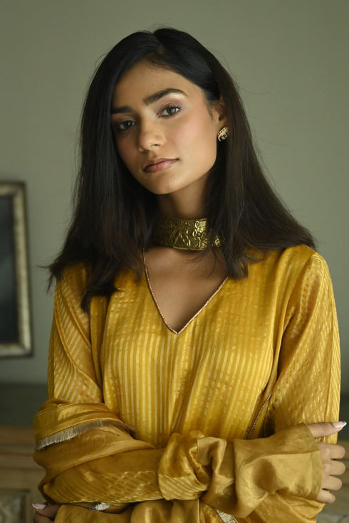 Noor anu yellow stripes kurta with pants